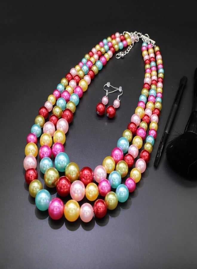 CIOOU 3 Strand Faux Pearl Necklace & Earrings Set - 1920s Flapper Gatsby Costume Accessories - Image 2